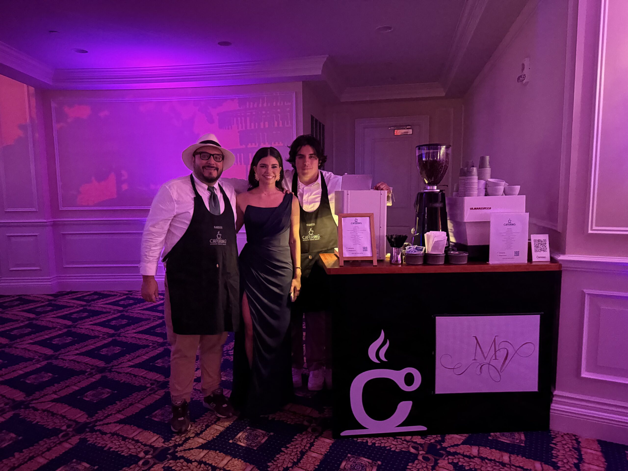 Barista Mario and Nico Idrovo at a coffee cart at a wedding