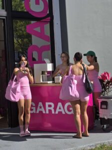 Custom pink matcha drink — Garage Clothing x Portal Pilates brand activation, Brickell Miami