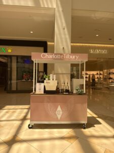Cafering branded coffee cart at Charlotte Tilbury brand activation, Aventura Mall Miami