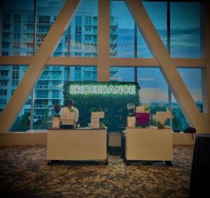 Coffee cart catering at Exceedance 2026 conference, Omni Fort Lauderdale — two-cart service for 1,000 guests
