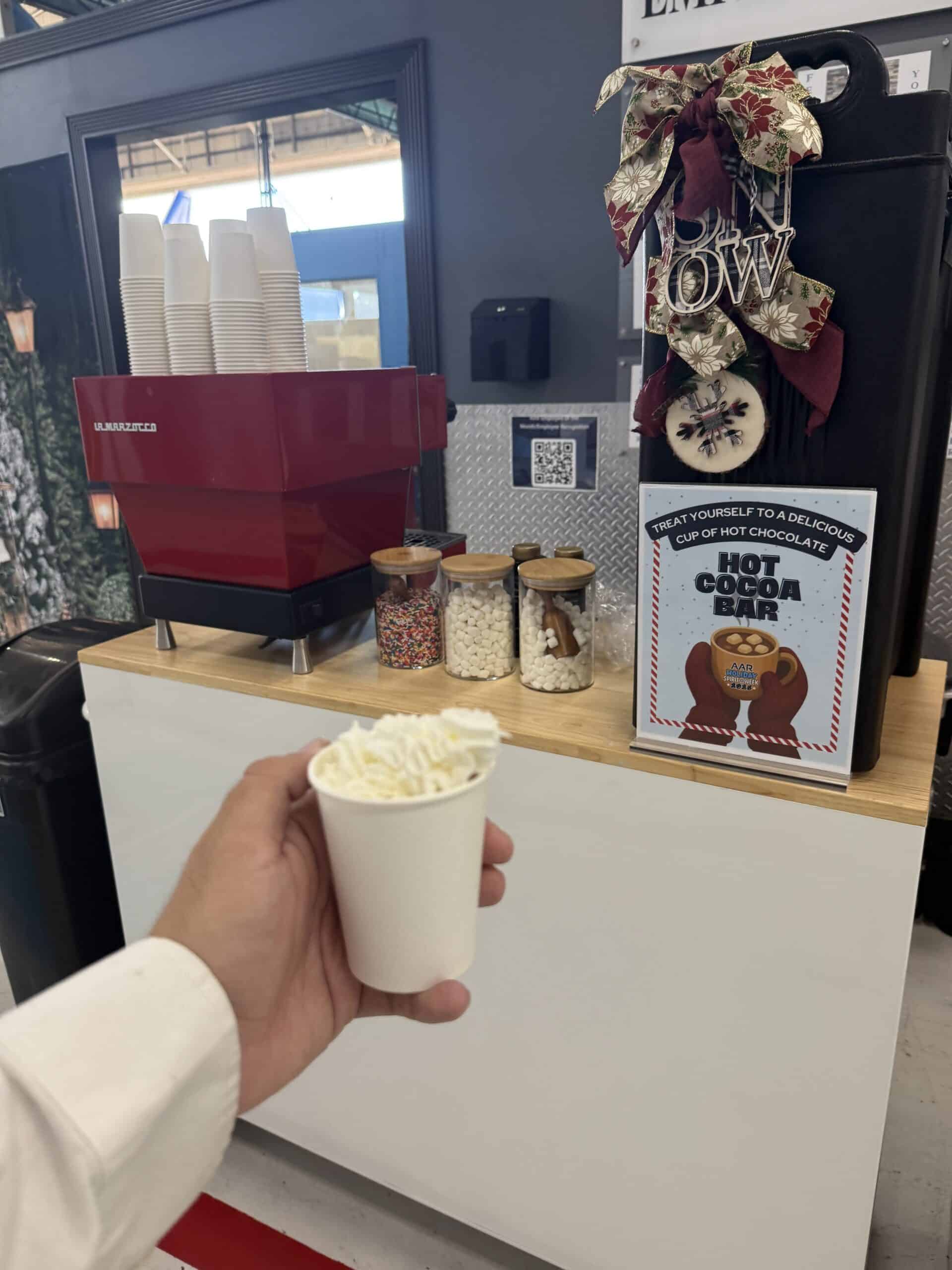 Cafering hot chocolate and espresso bar setup at a Miami event