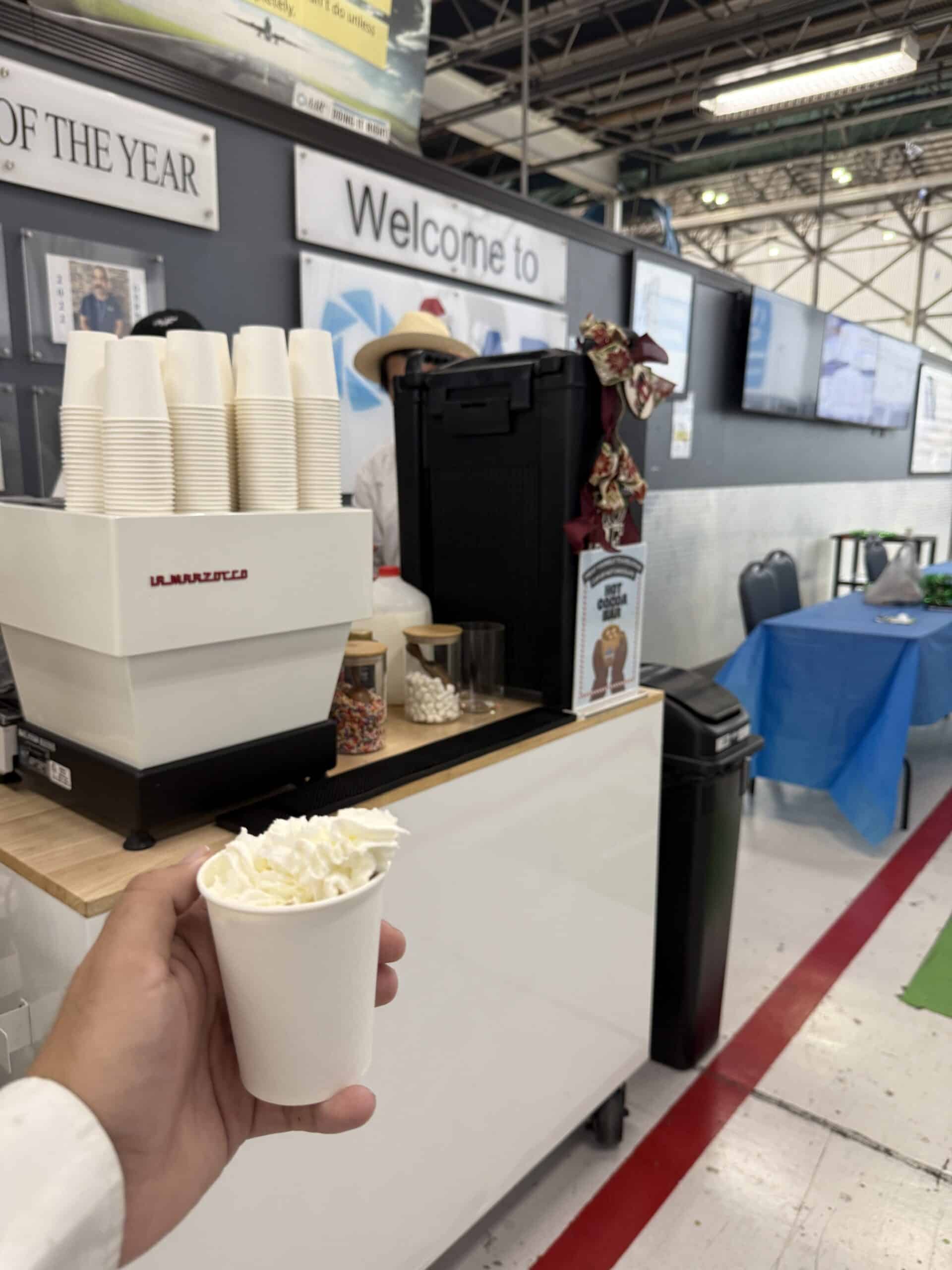 Hot cocoa bar in Miami with whipped cream