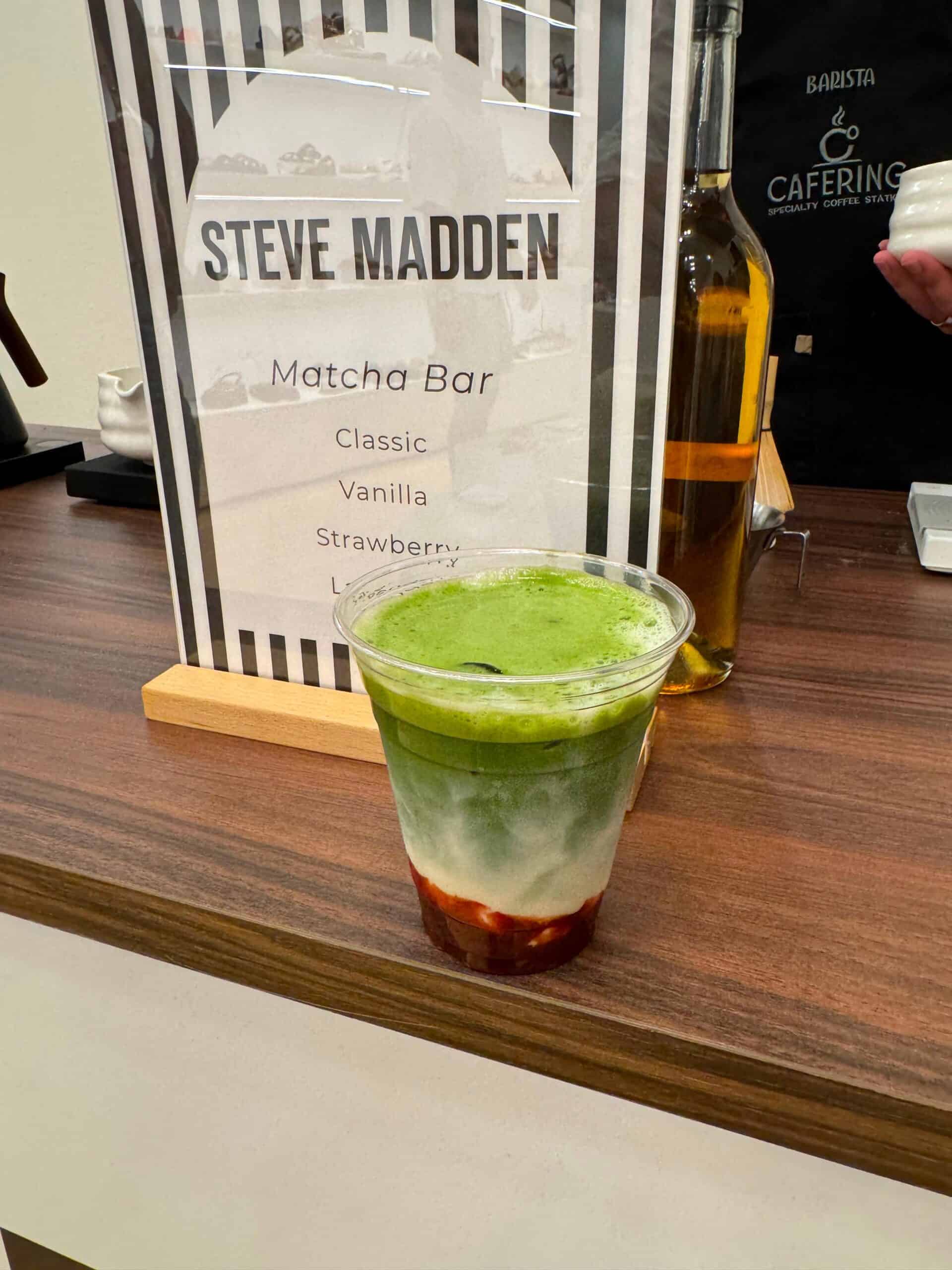 Strawberry matcha cart at a Steve Madden event