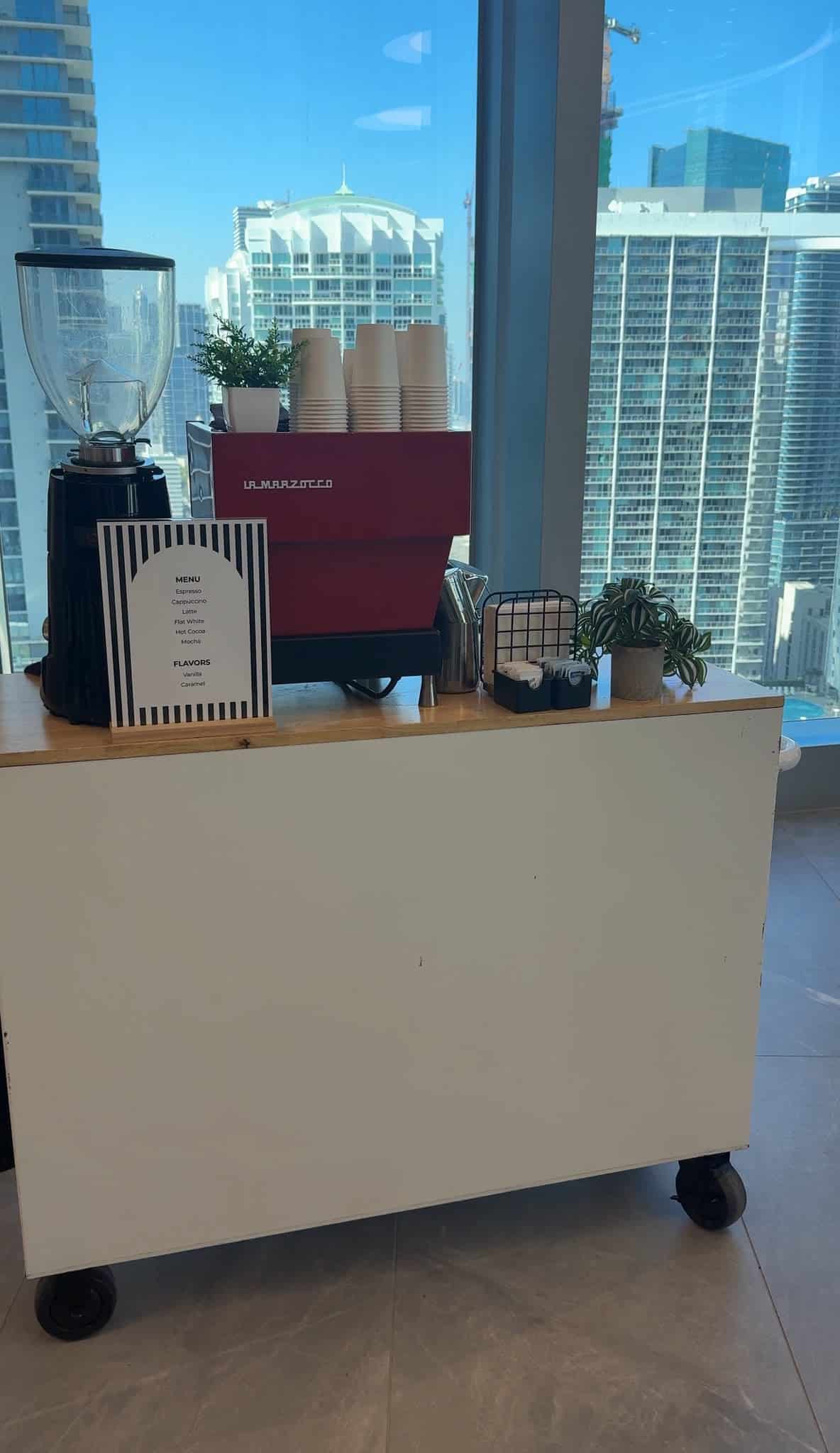 Cafering coffee bar at the Santander event during F1 Miami race week