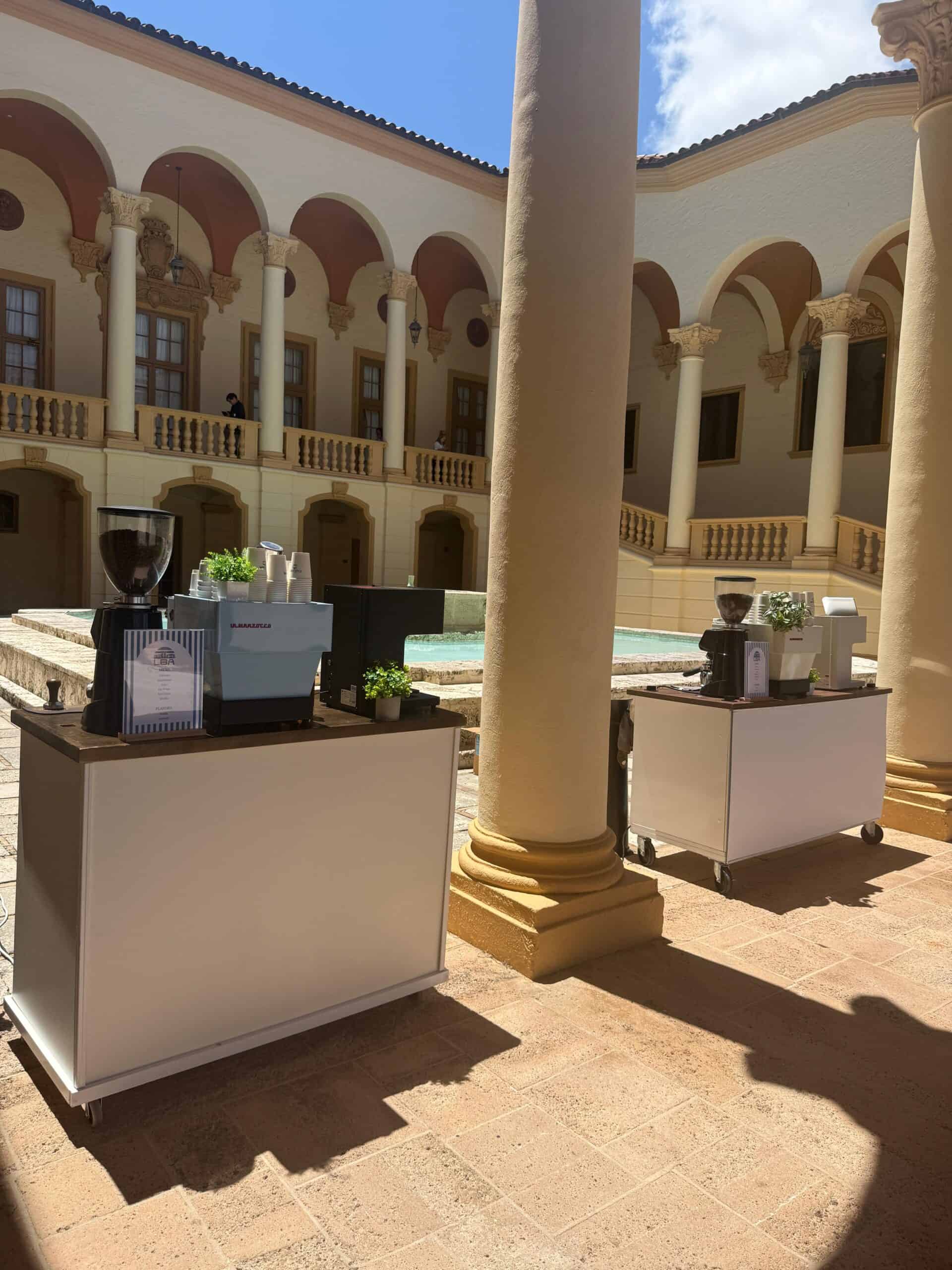 Cafering coffee cart set up at the Biltmore in Coral Gables