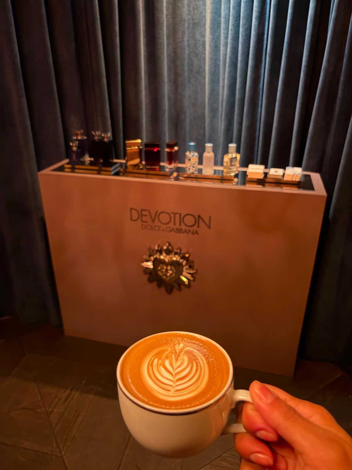 Custom Devotion Latte served for a Dolce & Gabbana event at The Harbour Club