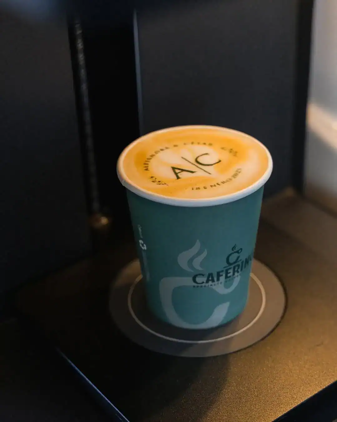 Custom wedding initials printed on coffee