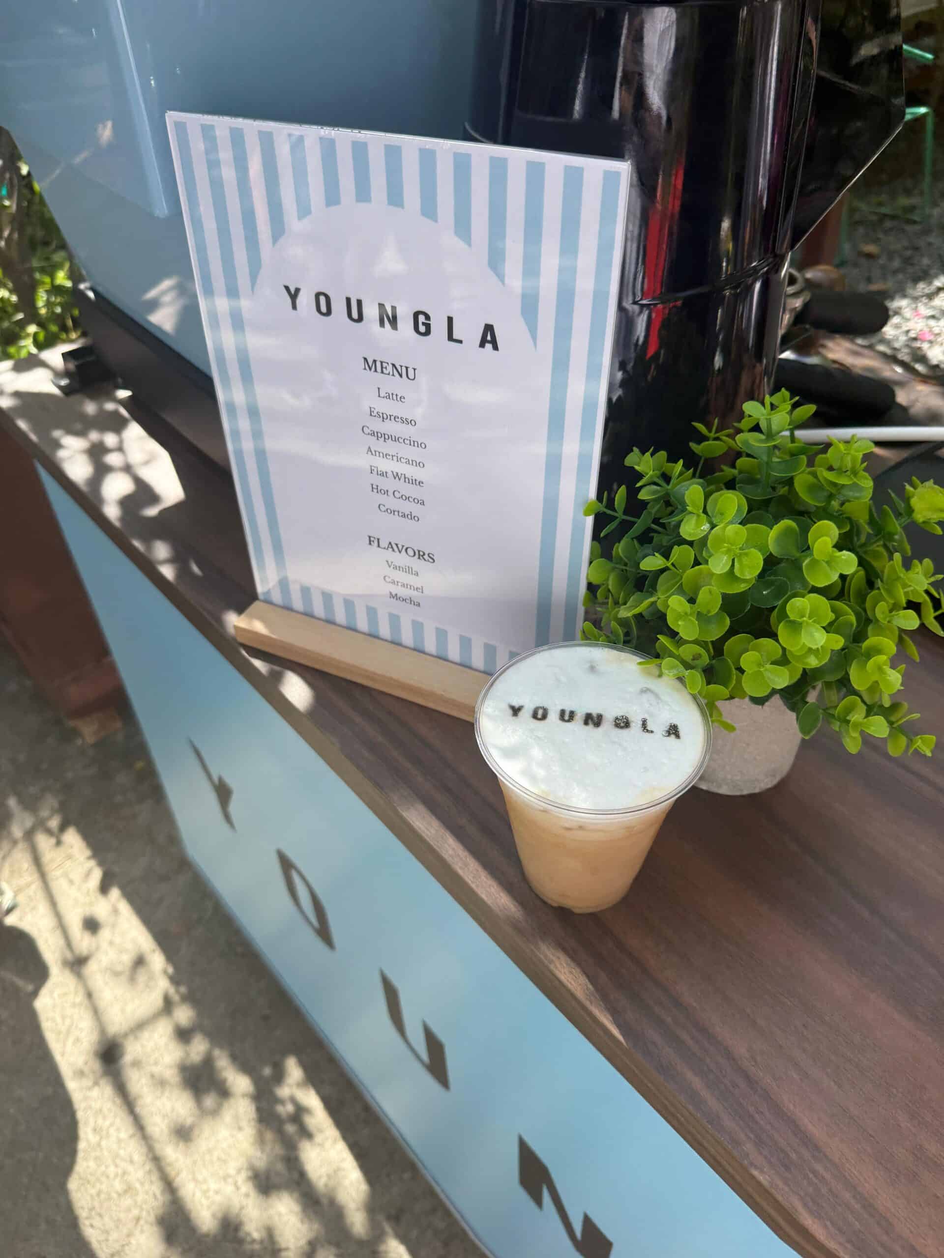 Coffee cart menu and iced latte print detail